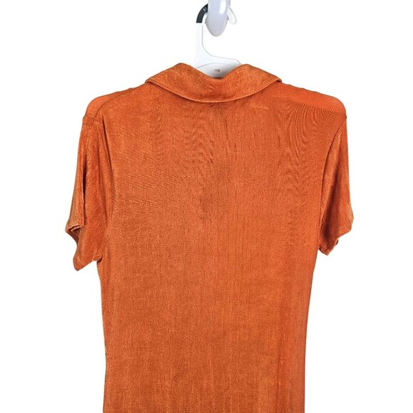 Wild Fable Womens M Dress Rust Orange Short Sleeve Button Down Ruched Bodycon - Picture 5 of 9